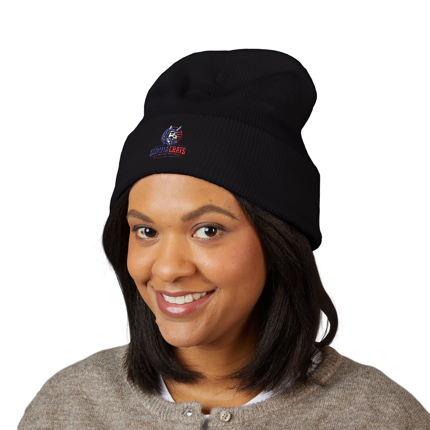 Patriotic Bulldog Embroidered Cuffed Beanie