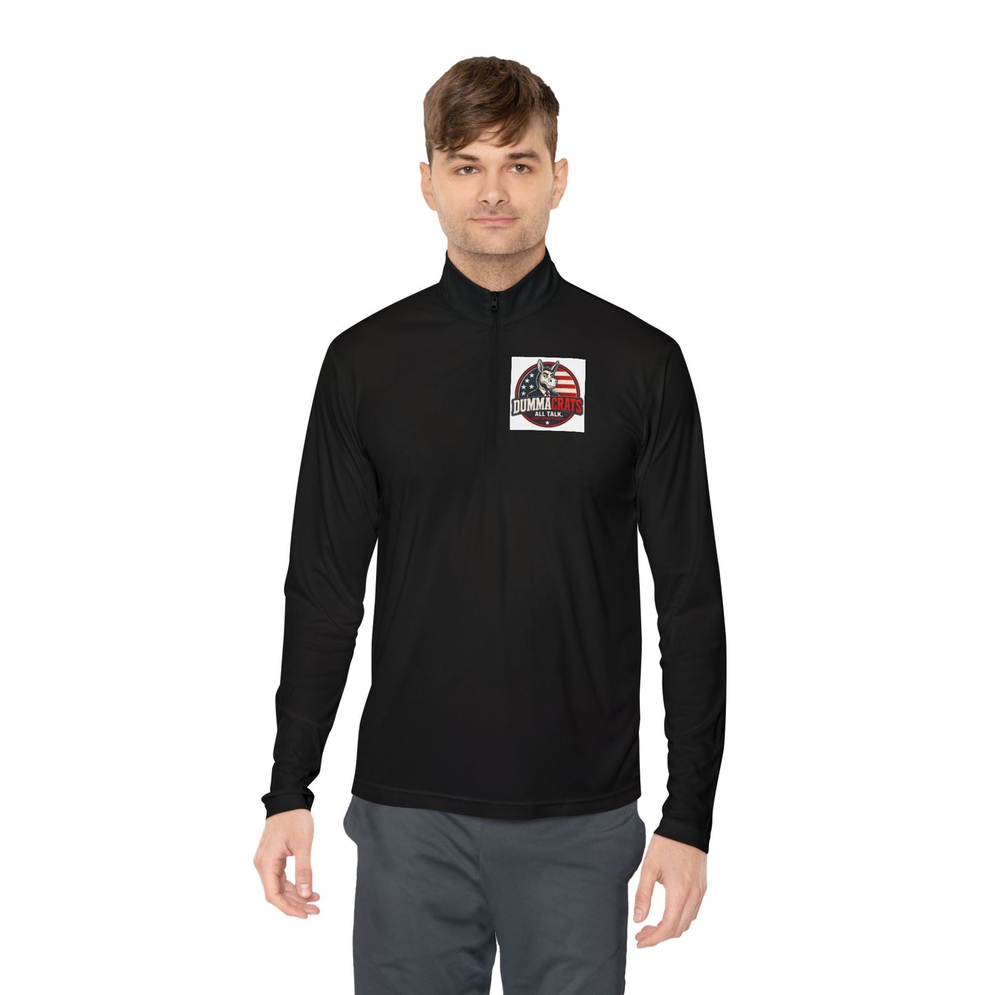 Quarter-Zip Pullover - Trump 2024 Helmet American Flag Logo