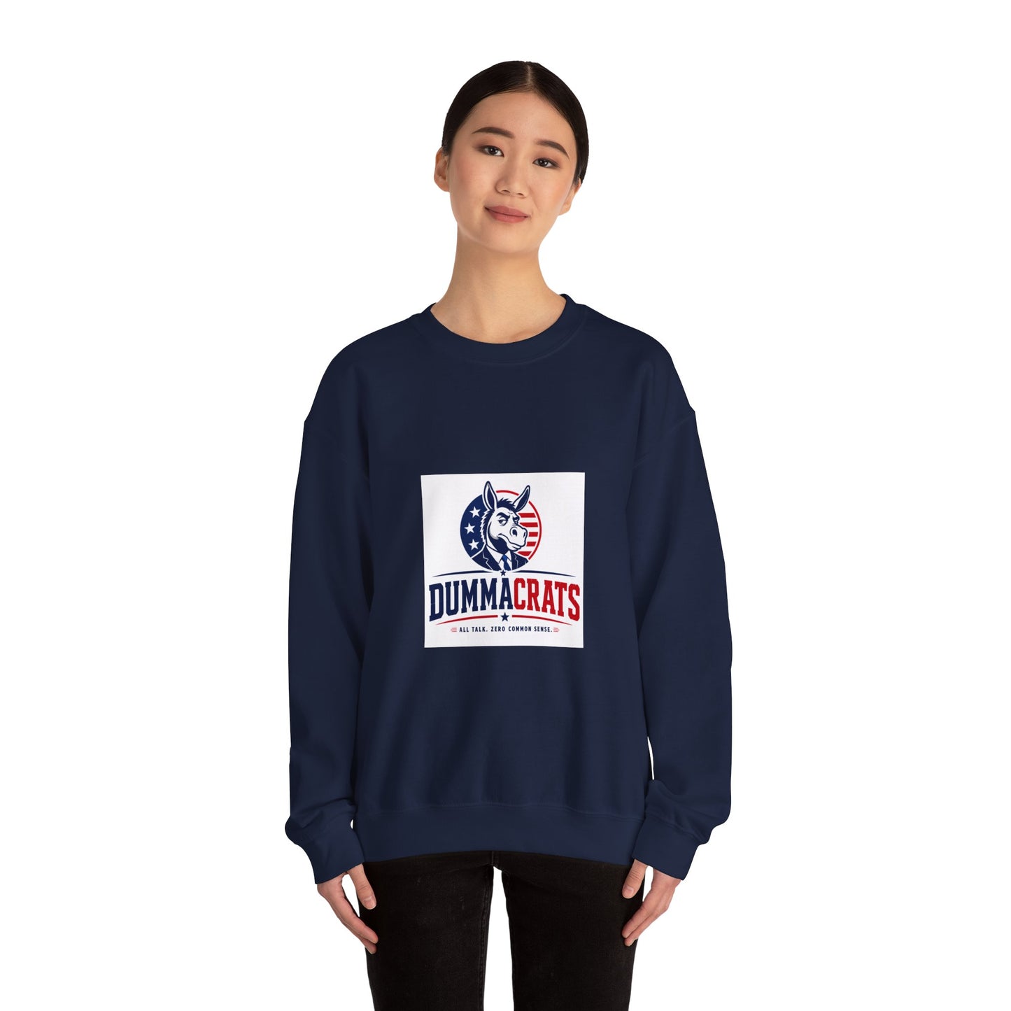 Crewneck Sweatshirt — 'Dummacrats' Patriotic Donkey Graphic