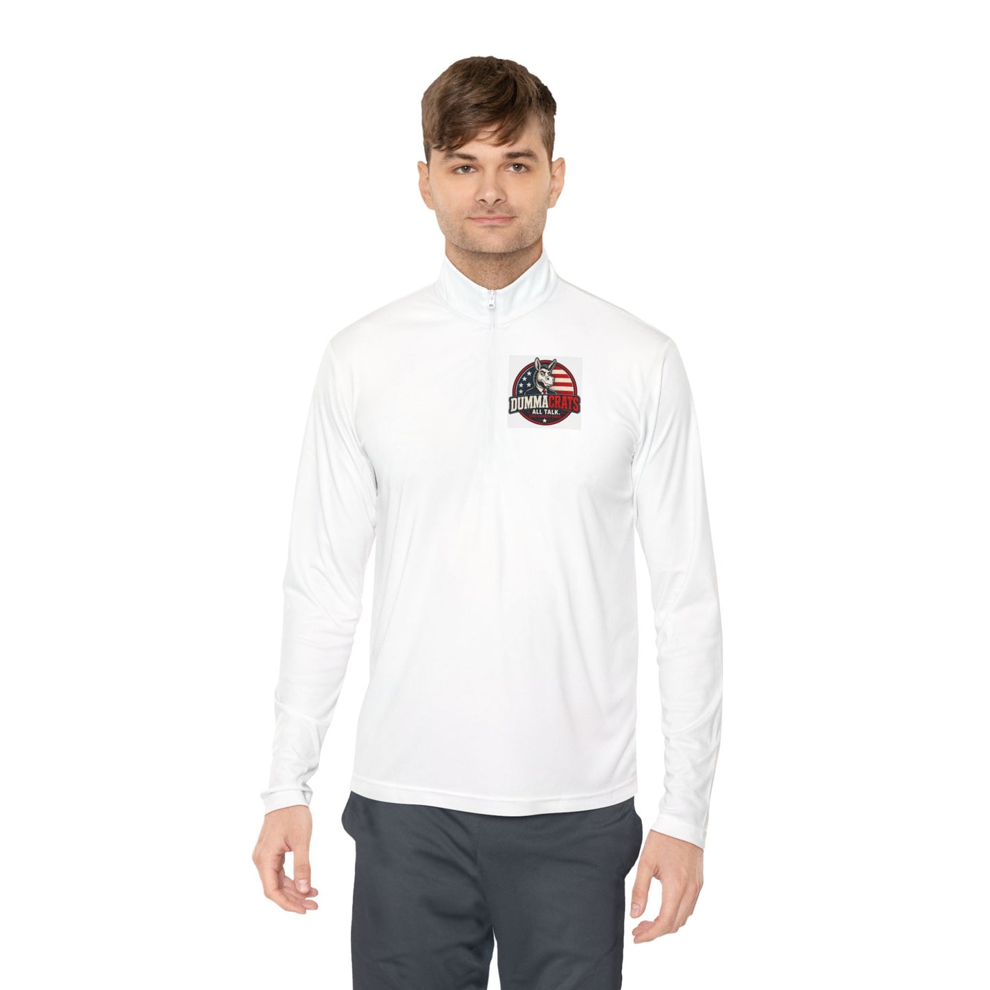 Quarter-Zip Pullover - Trump 2024 Helmet American Flag Logo