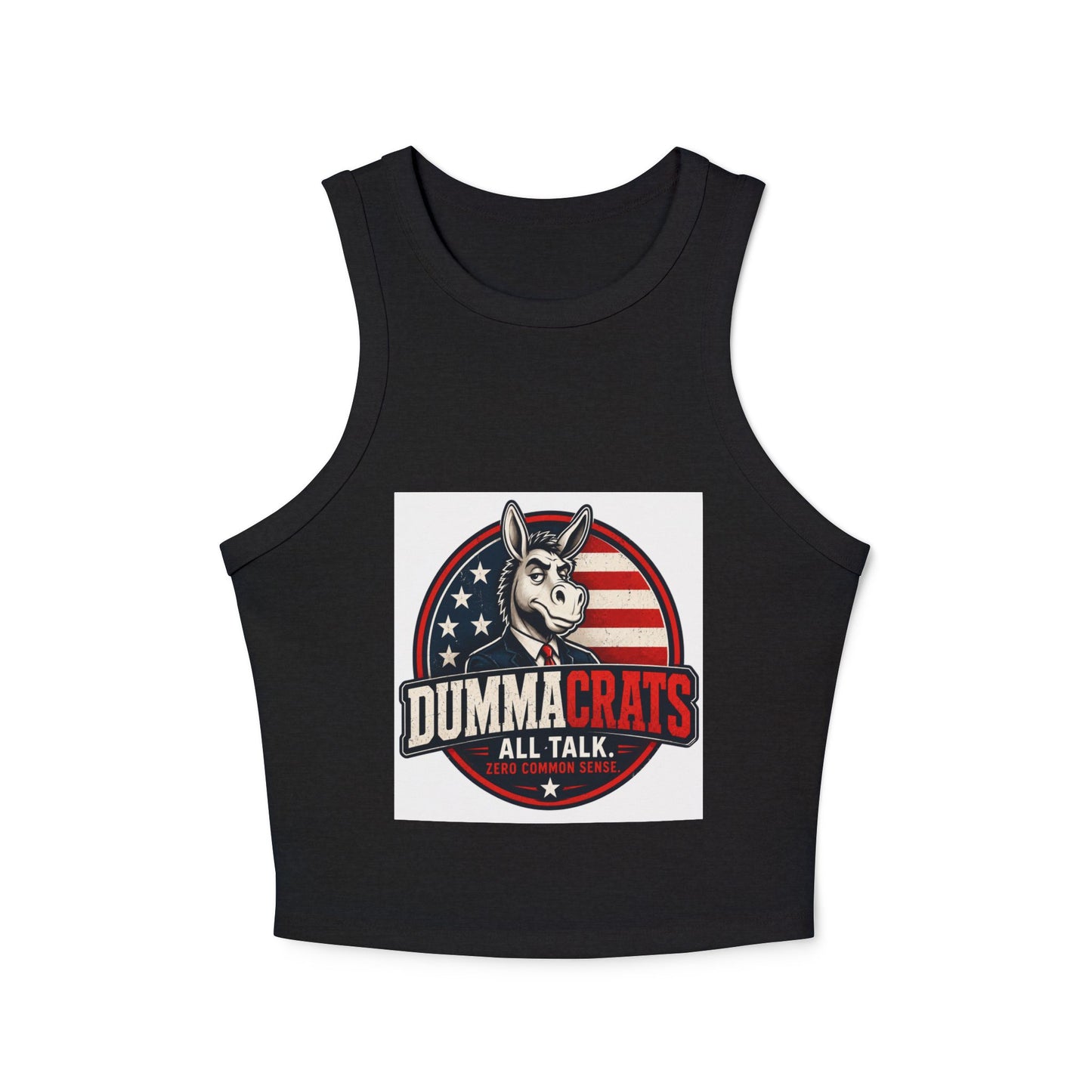 Dummacrats Graphic Racer Tank Top – Patriotic Satire "All Talk" Crop