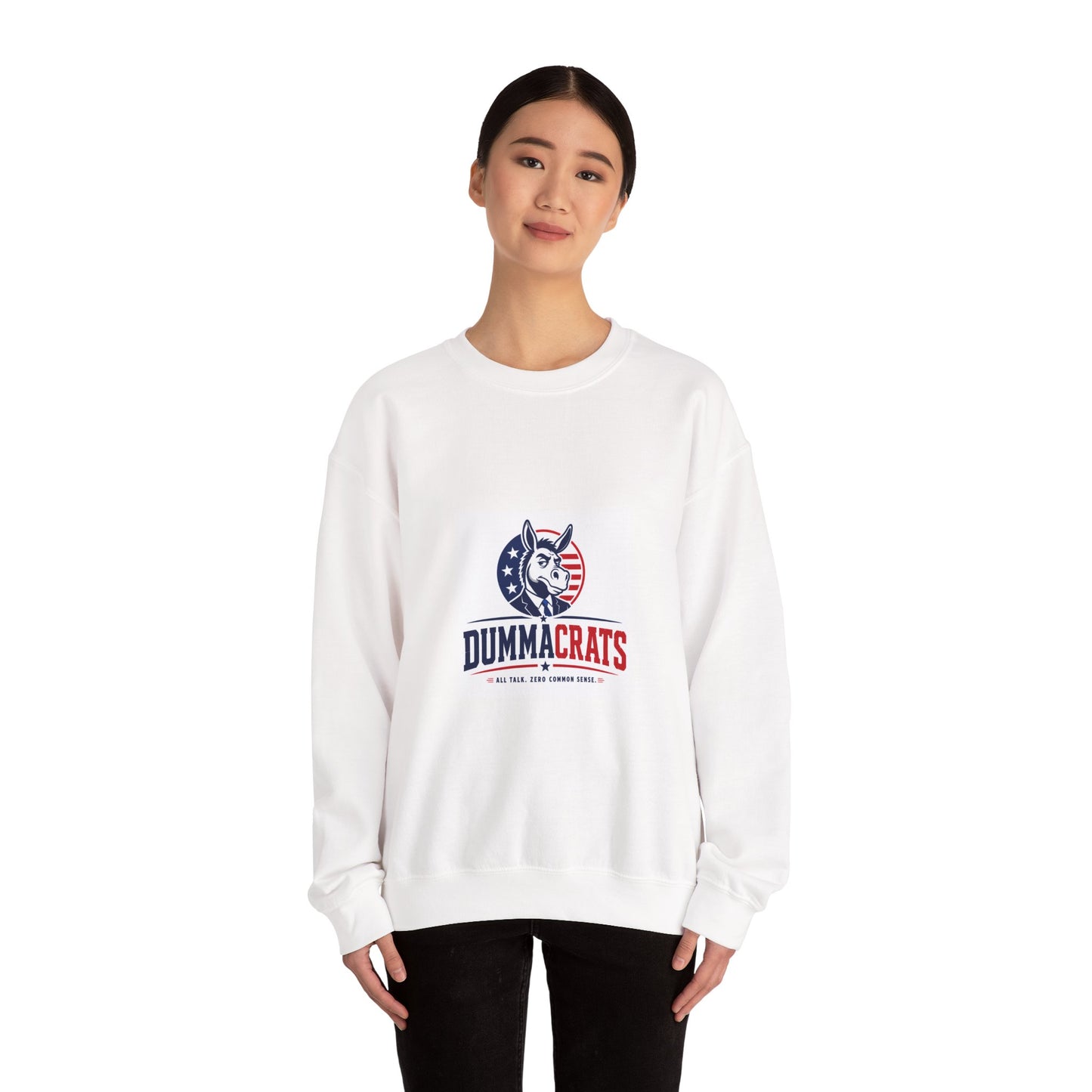 Crewneck Sweatshirt — 'Dummacrats' Patriotic Donkey Graphic