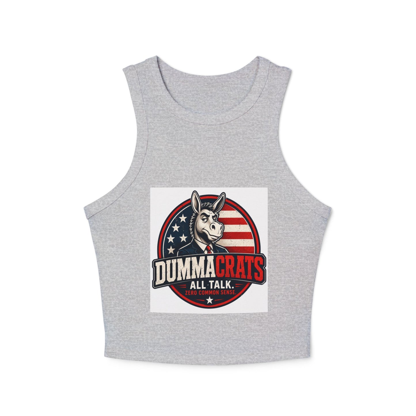 Dummacrats Graphic Racer Tank Top – Patriotic Satire "All Talk" Crop