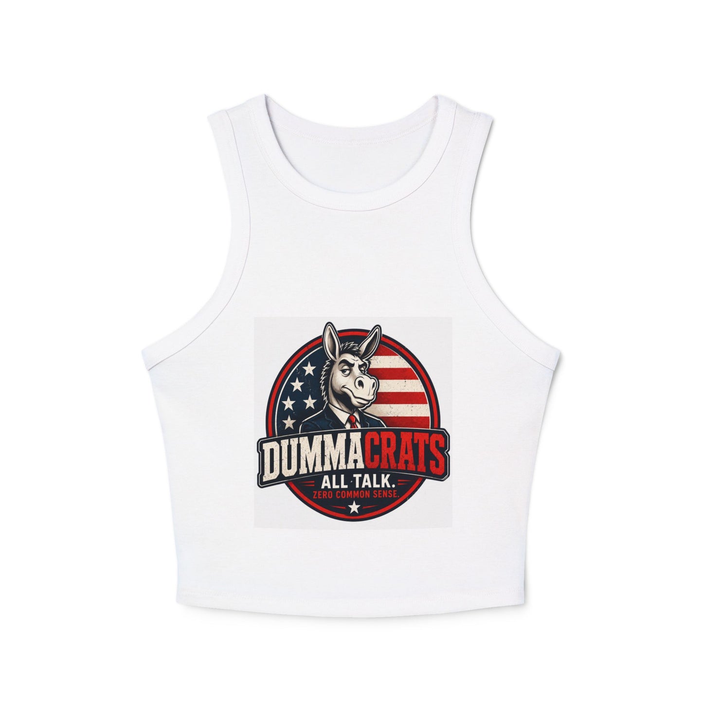 Dummacrats Graphic Racer Tank Top – Patriotic Satire "All Talk" Crop