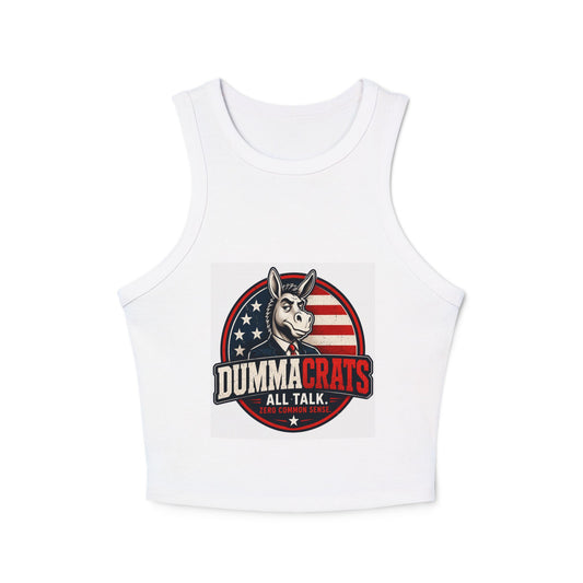 Dummacrats Graphic Racer Tank Top – Patriotic Satire "All Talk" Crop