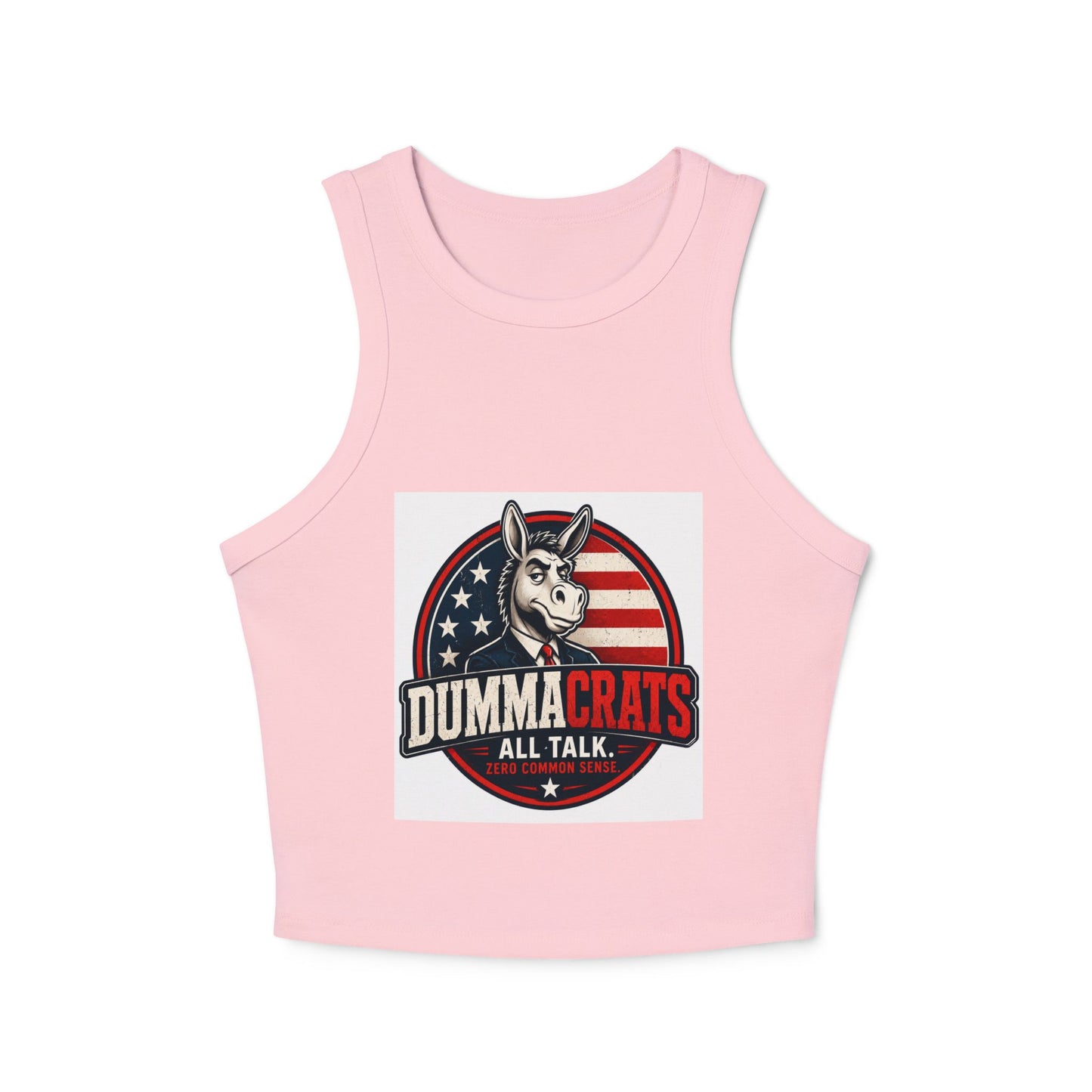 Dummacrats Graphic Racer Tank Top – Patriotic Satire "All Talk" Crop