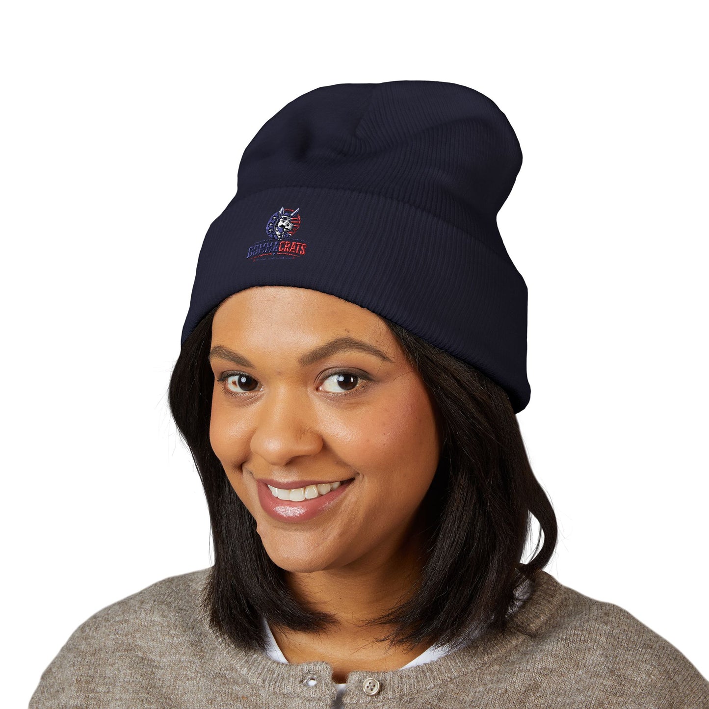 Patriotic Bulldog Embroidered Cuffed Beanie