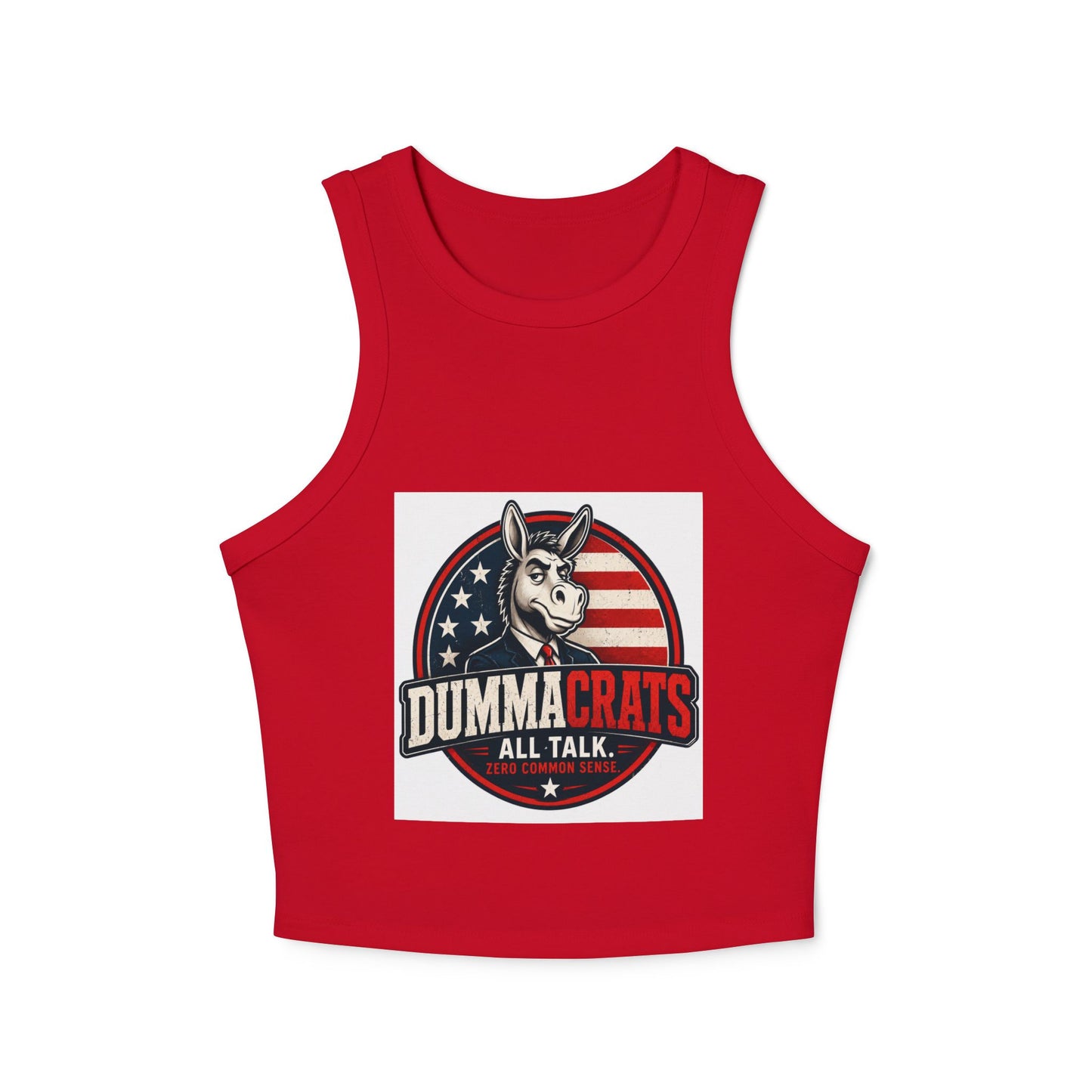 Dummacrats Graphic Racer Tank Top – Patriotic Satire "All Talk" Crop