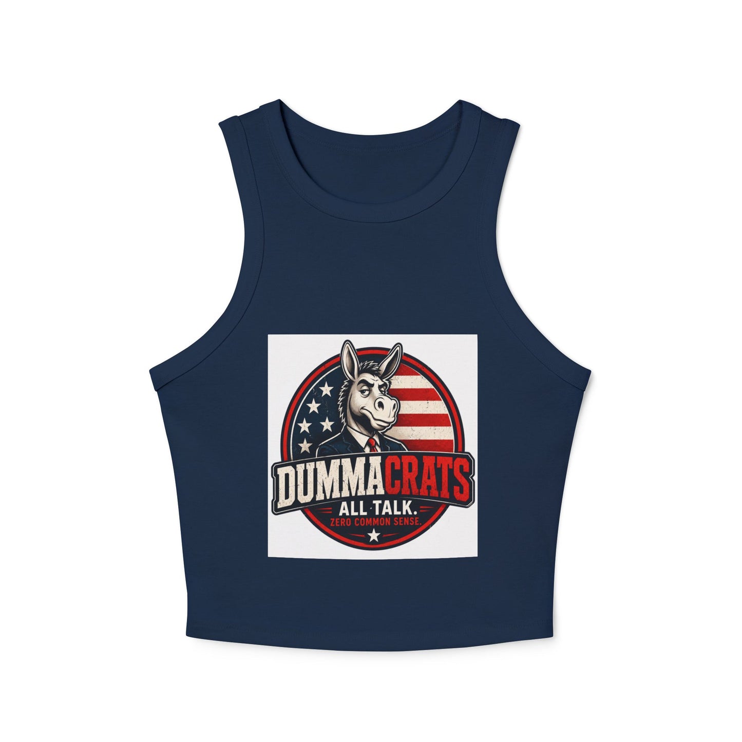 Dummacrats Graphic Racer Tank Top – Patriotic Satire "All Talk" Crop