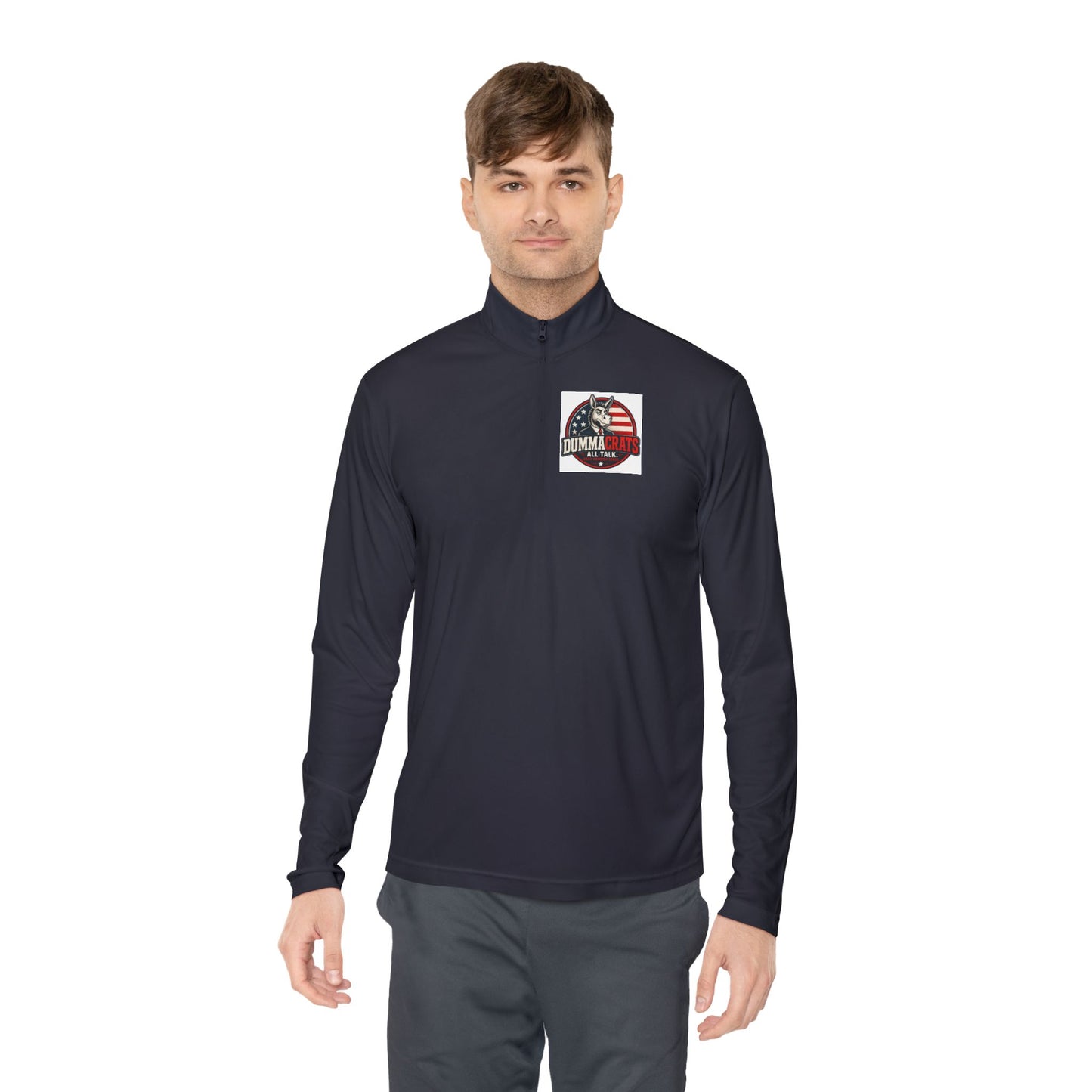 Quarter-Zip Pullover - Trump 2024 Helmet American Flag Logo
