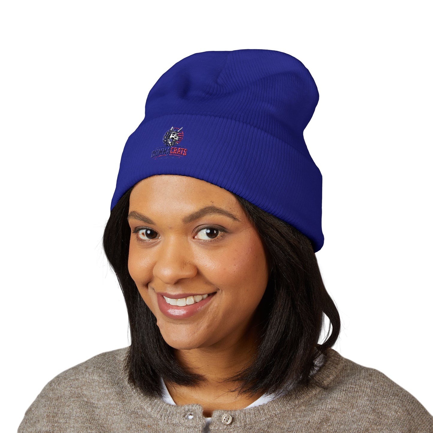Patriotic Bulldog Embroidered Cuffed Beanie