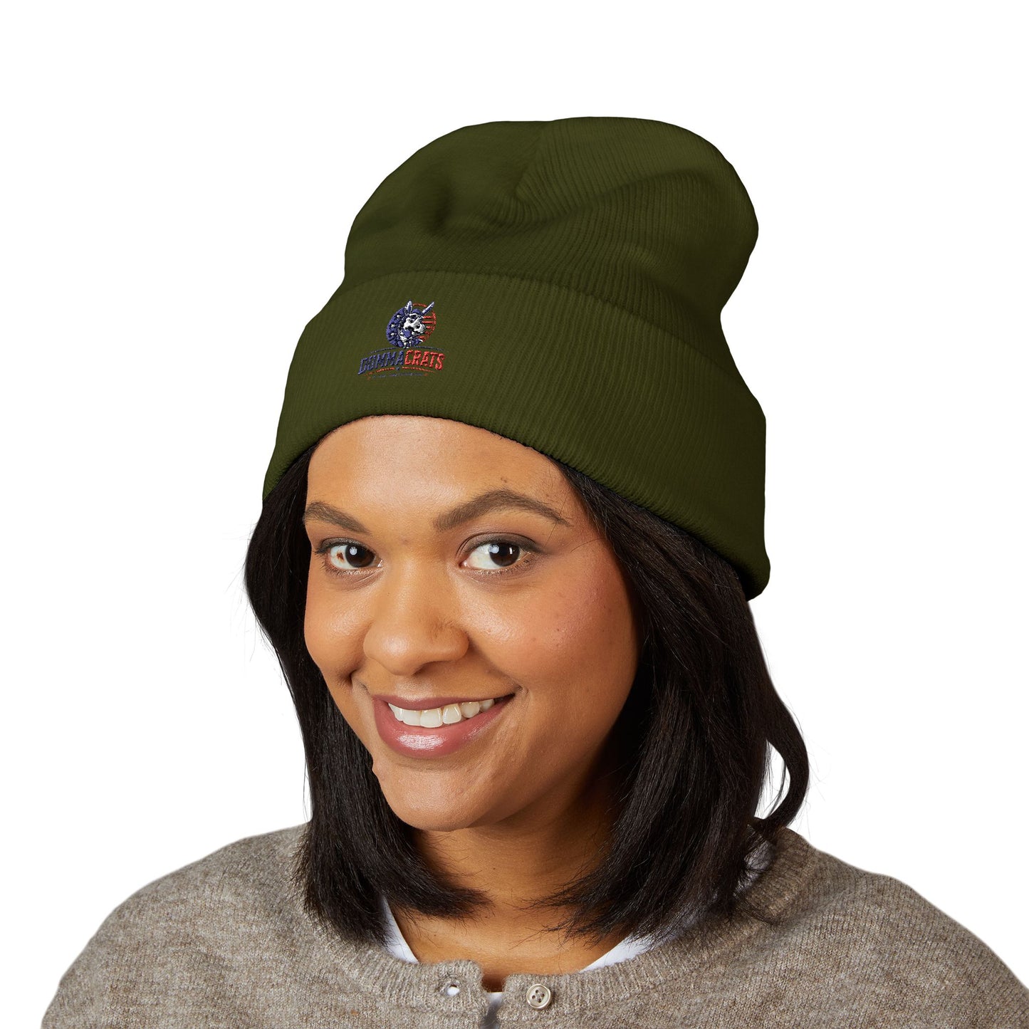 Patriotic Bulldog Embroidered Cuffed Beanie