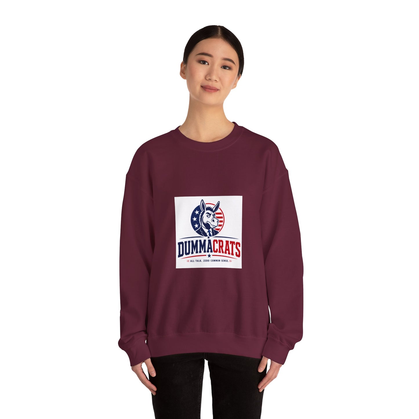 Crewneck Sweatshirt — 'Dummacrats' Patriotic Donkey Graphic